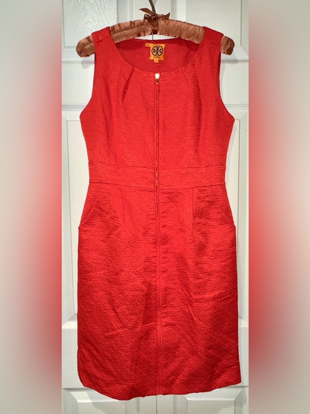 Tory Burch Zachary Poppy Red Textured Silk Blend Sheath Dress Size 4